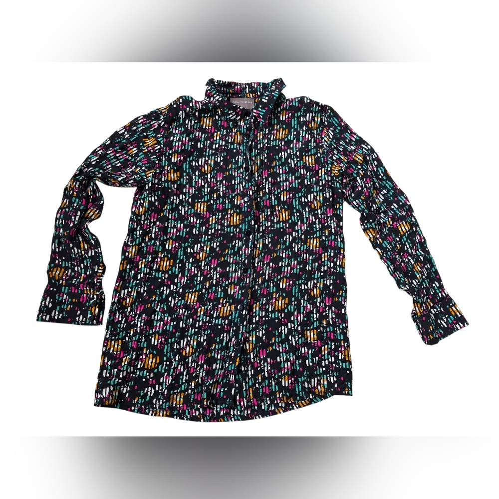 Bel Kazan Multicolor Optical Illusion Exclusive Print Drsign Button Up Blouse S